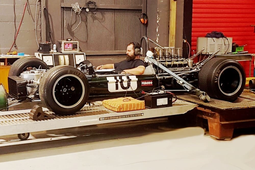 Brabham F1 race-car on the dyno machine at Finch